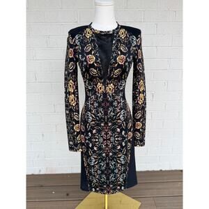 Artelier Nicole Miller Vintage Sz 2 Dark Floral Long Sleeve Sheath Dress
